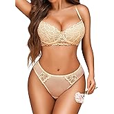 Avidlove Lingerie Sets for Women Sexy Lace Bra and Panty Set Bra Underwear Sets Lace Babydoll Boudoir Outfit Sexy Push Up Bra Champagne