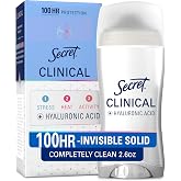 Secret Clinical Strength 100HR Antiperspirant Deodorant for Women, 3X Sweat &amp; Odor Protection vs. Ordinary Antiperspirant, Hyaluronic Acid, Completely Clean, Invisible Solid 2.6 oz