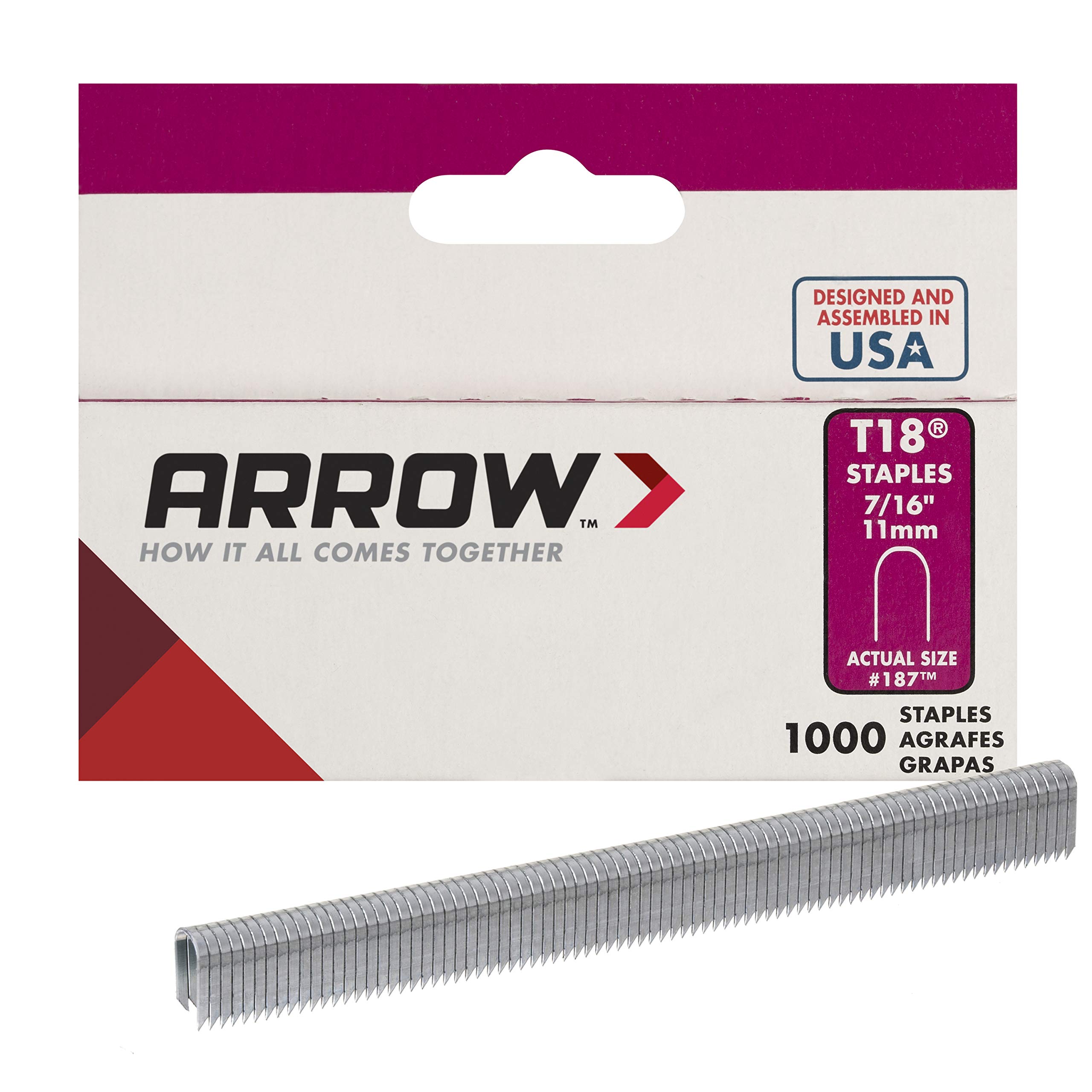 Arrow Staples T18 Box 1000 - 7/16 in, Silver