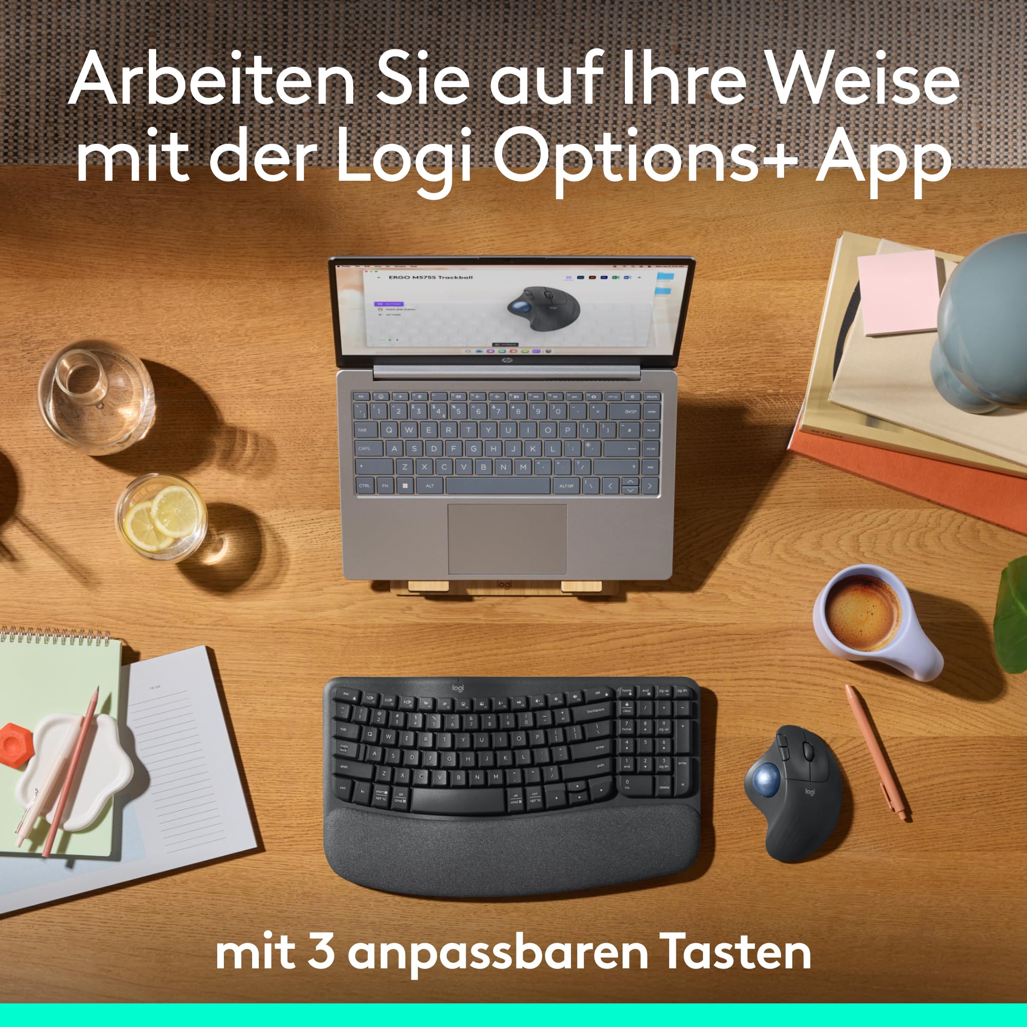 Logitech Ergo M575S kabellose Trackball-Maus, kabellose ergonomische Maus mit Bluetooth und verschlüsseltem Dongle, komfortable Daumensteuerung, für PC/Mac - Grafit 5