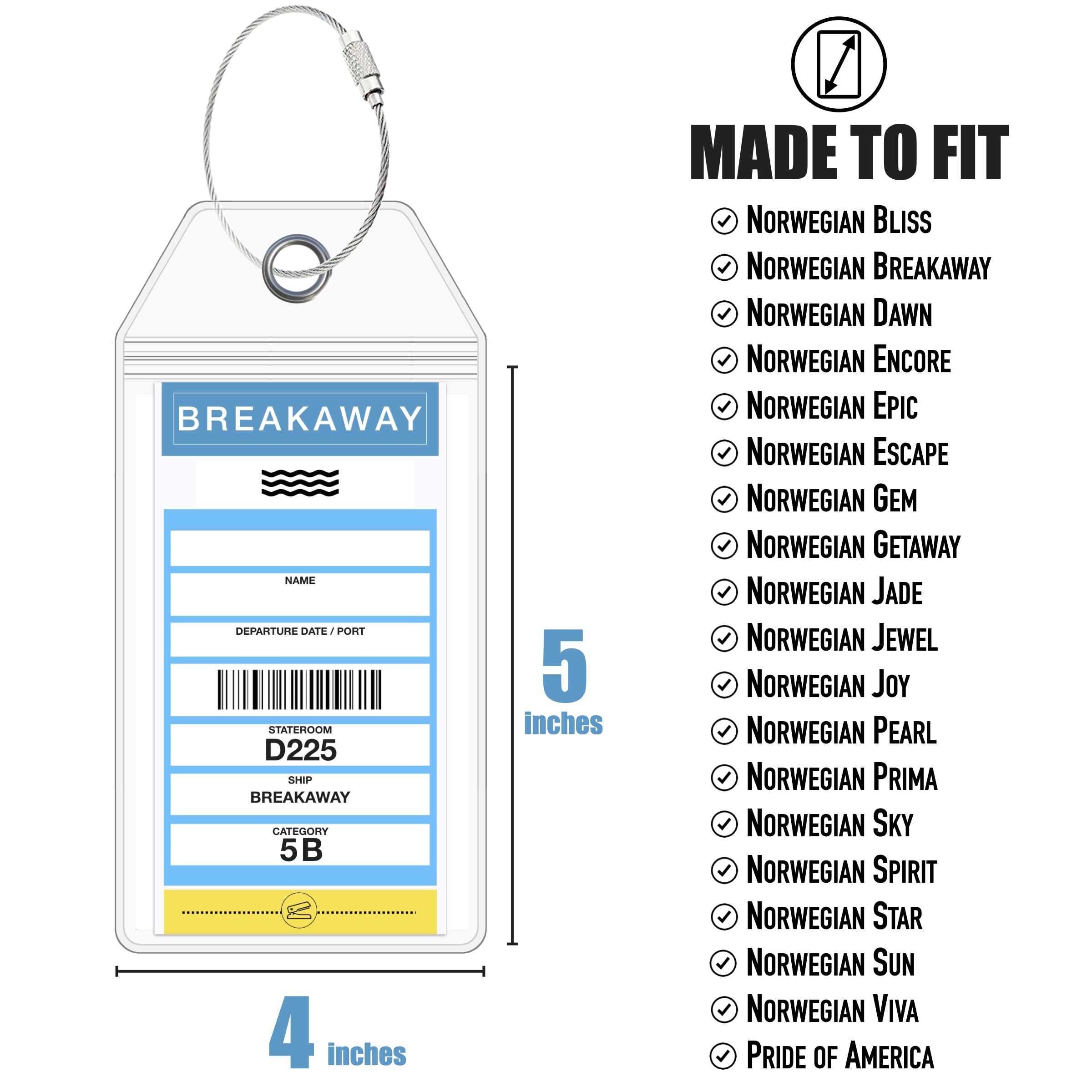 Cruise On NCL Cruise Luggage Tag Holder (4 Pack) – Fits Printed Norwegian Ship Tags – 2025 & 2026 Cruise Essentials – Clear, Durable & Waterproof Luggage Tags for Smooth Sailing