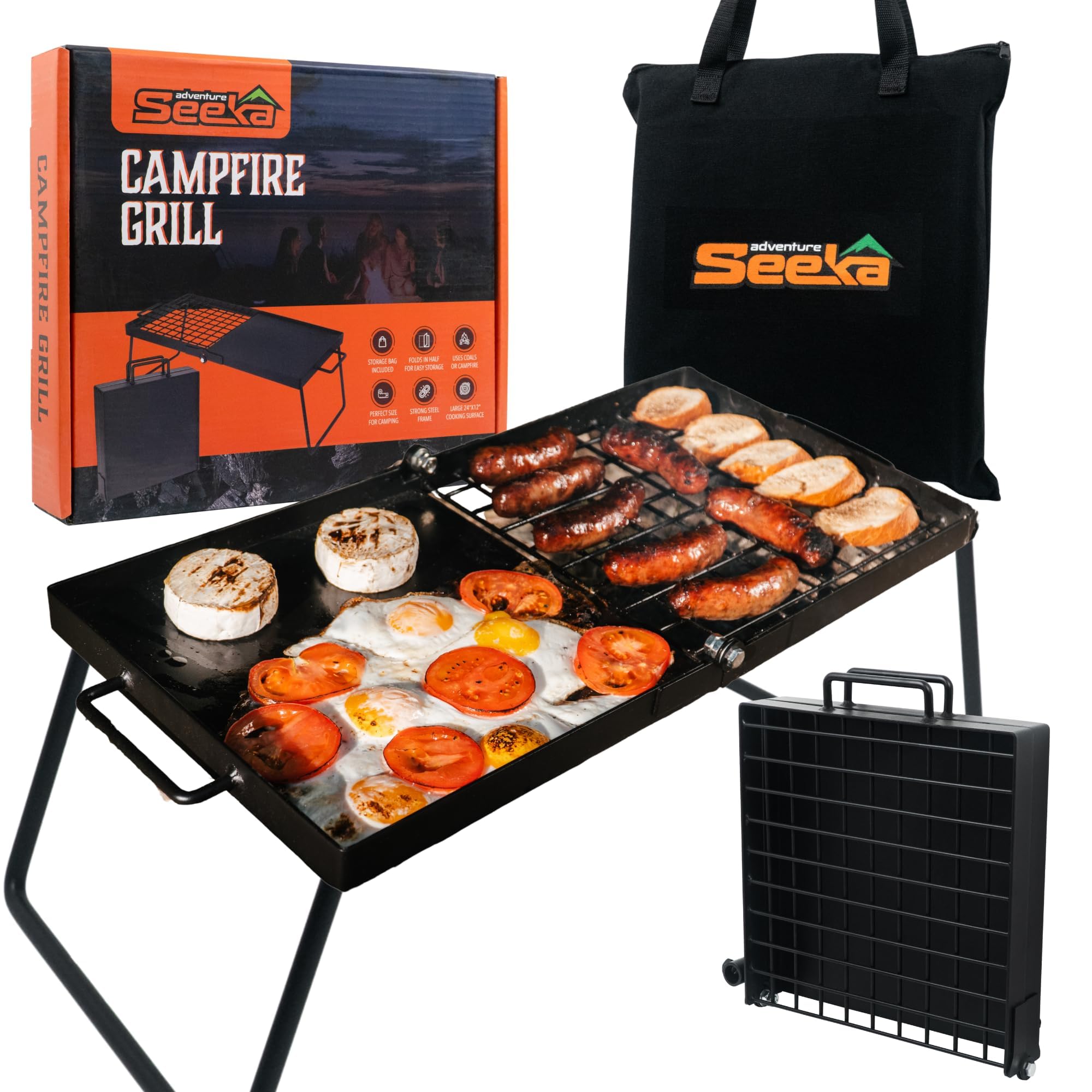 Photo 1 of Adventure Seeka 24" Heavy Duty Folding Campfire Grill, Food-Safe Cooking Surface, Compact Folding Design, Portable Grill Grate & Griddle for Campfire Cooking, Australian Designed & Owned