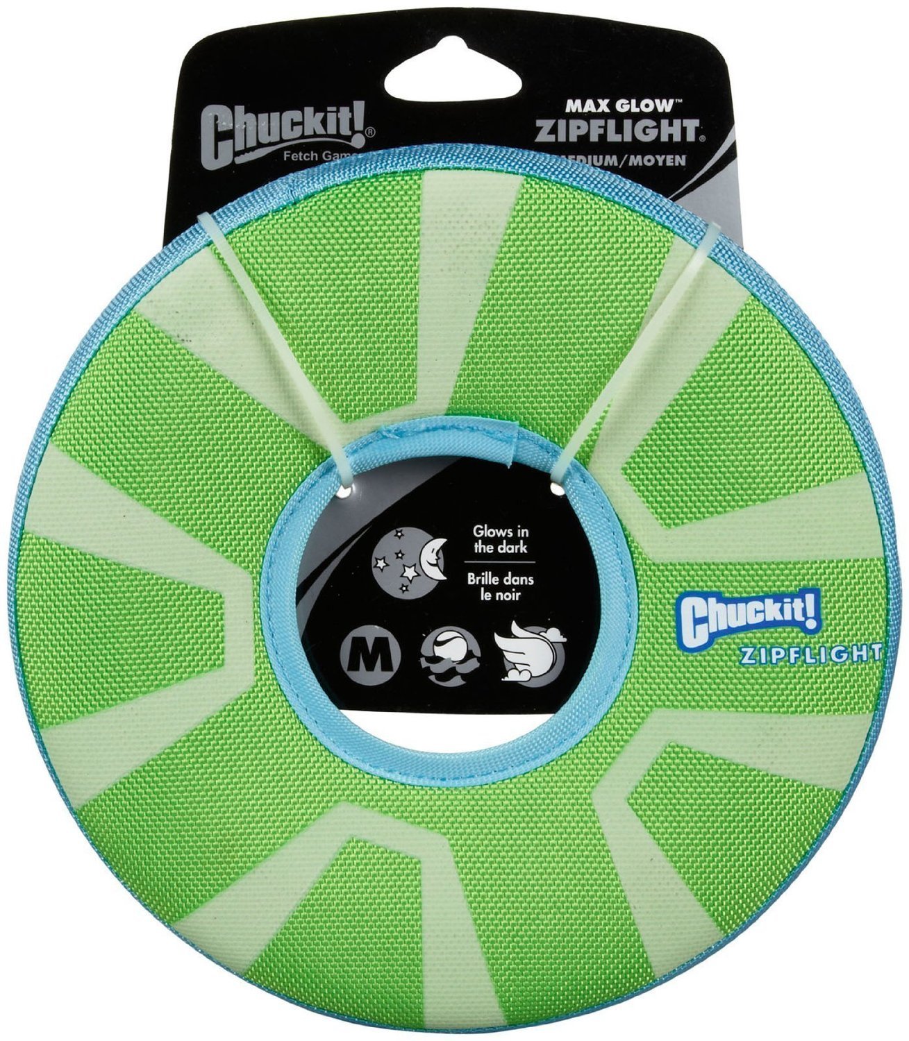 Chuckit! 2 Pack of Max Glow Zipflight Dog Toys, Medium 8.5-Inch