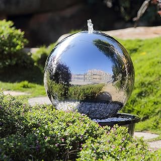 Köhko 50 cm Kugelbrunnen Hochglanz poliert 21005 aus Edelstahl mit LED-Beleuchtung