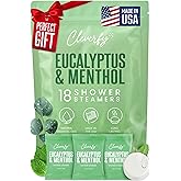 Cleverfy Eucalyptus Shower Steamers Aromatherapy for Women and Men - Self-Care Shower Bombs for Stress Relief and Relaxation - 18 Tablets