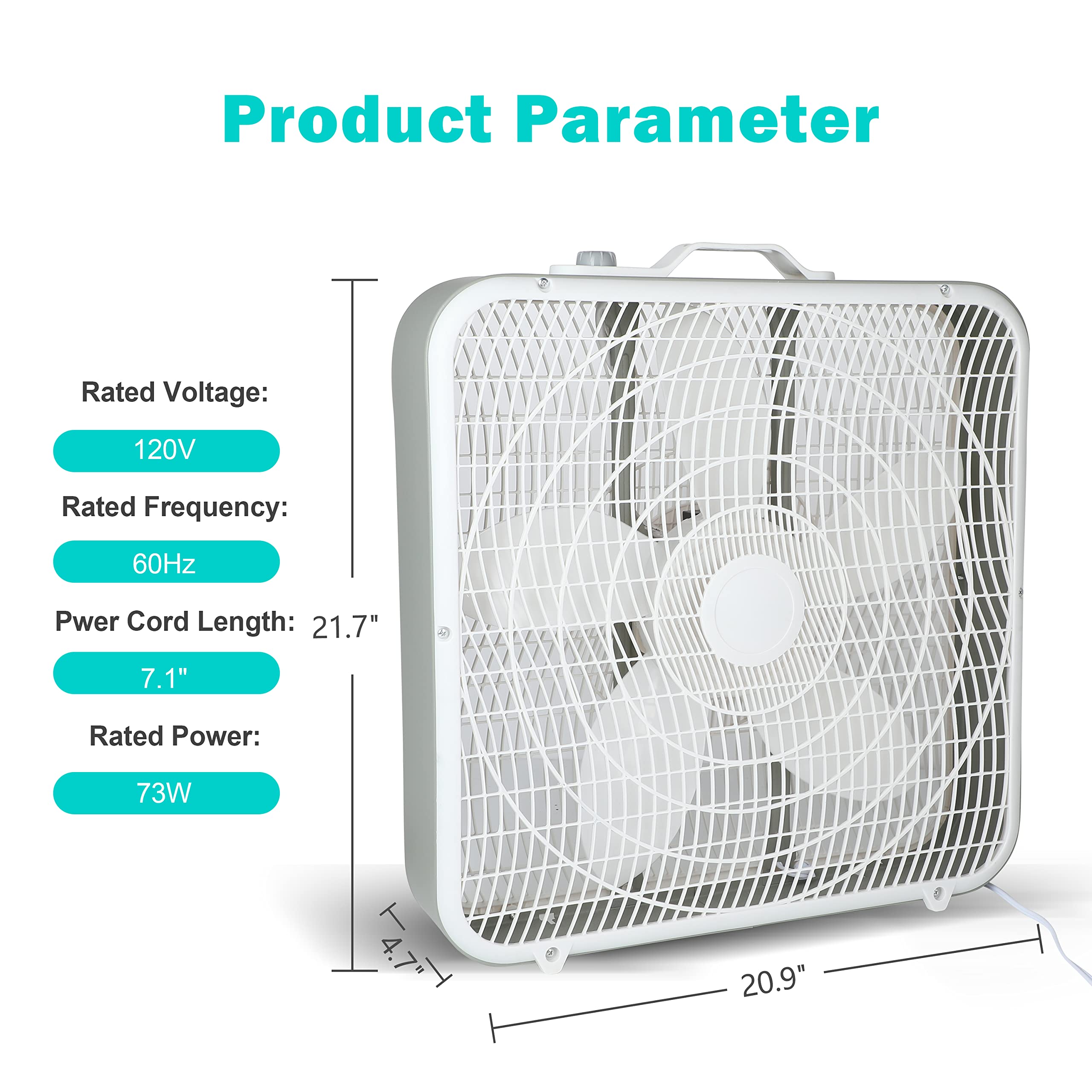 Simple Deluxe 20'' Box Fan, 3-Speed Cooling Floor Fan with Aerodynamic Shaped Fan Blades, Convenient Carry Handle and Safety Grills, For Home Office Color: Black White