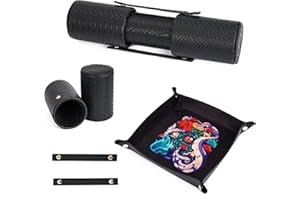 KSNDie 3 in 1 DND Dice Tray with Two Dice Cup Set, PU Leather Portable Folding Dice Rolling Tray for RPG Board Games and Pub Party Games