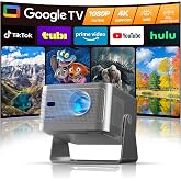 Alwtniet HY350GT Projector with Google TV, WiFi 6, Bluetooth 5.4, TV Stick | 4K Support Portable Mini Projector, Auto Focus &amp; Obstacle Avoidance, 650 ANSI &amp; Voice Control for Bedroom Home Outdoor Cinema