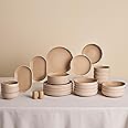 Karaca Terra Stoneware Dinnerware Sets for 8 People, Microwave & Dishwasher Safe Dinner Set, Soft Cream Color, Elegant & Durable Dinnerware Set, Plates and Bowls Sets with Platters & Shakers, 36-Piece