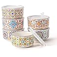Chubacoo Ceramic Bowl with Lid: Microwave Safe Soup Bowls Set of 6 - Food Storage Containers with Lids for Picnic, Camping - Lunch Boxes, Food Prep Bowls with Lids - 5 in, 20 oz (Floral)