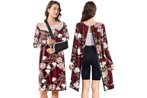 Deyeek Open Back Hospital Gowns for Women Post Shoulder Surgery Tear Away Snap Chemo Port Adaptive Clothing with Pockets