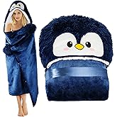 Penguin Wearable Hooded Blanket for Adults – Super Soft Warm Cozy Plush Flannel Fleece & Sherpa Hoodie Throw Cloak Wrap - Penguin Gifts for Women Adults Girls and Kids