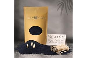 LILY LADUE Sand Candle Refill Kit - 1Lb/16Oz Black Pearled Candles Sand and Wicks (24) without Holder, Unscented Aroma Beads,