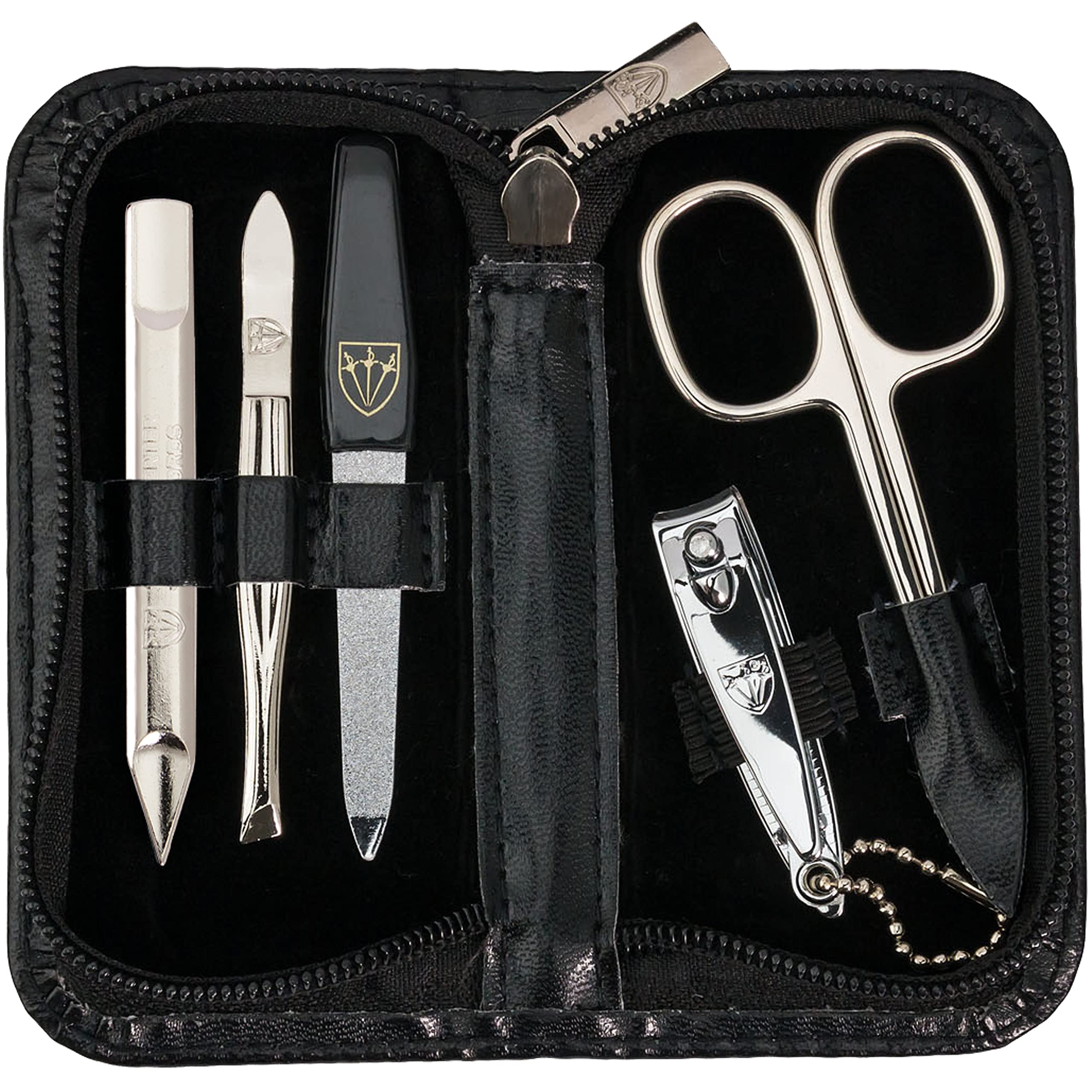 3 Swords Germany - brand quality 5 piece manicure pedicure grooming kit set for professional finger & toe nail care scissors clipper fashion leather case in gift box, Made by 3 Swords (521217)