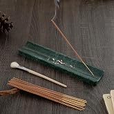 Marble Incense Holder Burner-Natural Stone Stick Incense Tray with Ash Catcher，20 Sticks & Brush - Elegant Decor for Meditation, Yoga, Home,Gift(Green)