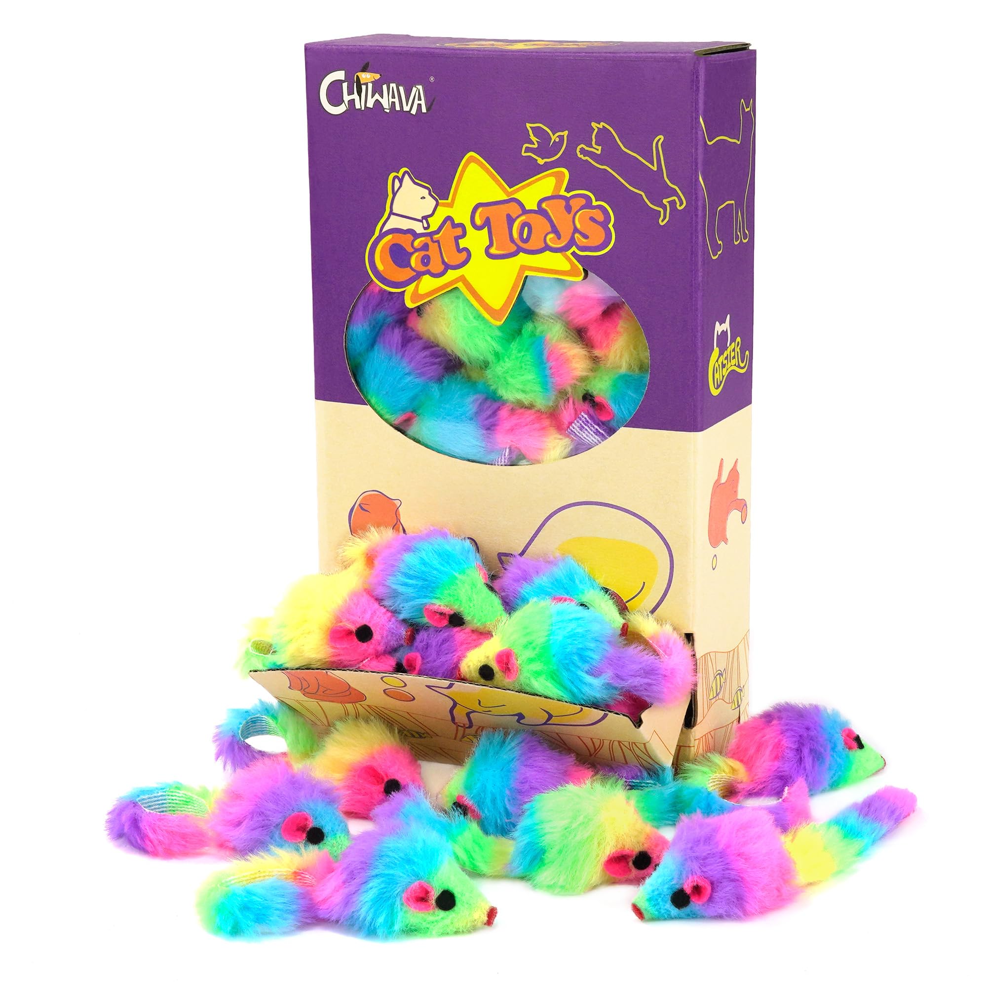 Photo 1 of CHIWAVA 36PCS 1.8" Rainbow Color Furry Cat Toy Mice with Rattle Kitten Mouse Interactive Play