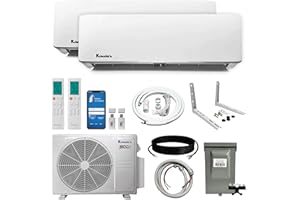 Klimaire 2-Zone 21 SEER2 Wall Mounted Ductless Mini-Split 18,000 BTU Heat Pump Air Conditioner with All-Inclusive Installation Kits (12,000 + 12,000 BTU)