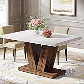 Tribesigns 47-Inch Dining Table for 4, White Kitchen Dinner Table with Heavy Duty Pedestal, Farmhouse Wooden Eating Table for
