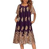 Ekouaer Womens Nightgown Short Sleeve House Dress with Pockets-Floral Print Mumu Dress