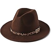 HUDANHUWEI Women's Wide Brim Felt Fedora Panama Hat with Leopard Belt Buckle