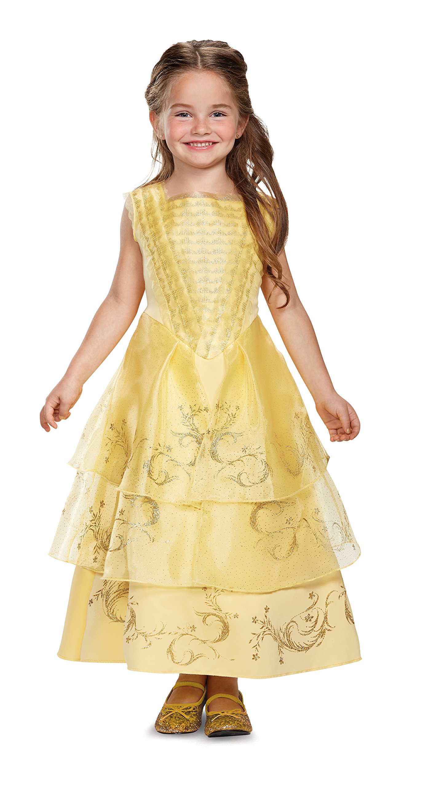Disguise 20824L beauty_and_the_beast Belle Ball Gown Deluxe Movie Costume, Yellow, Small (4-6X)