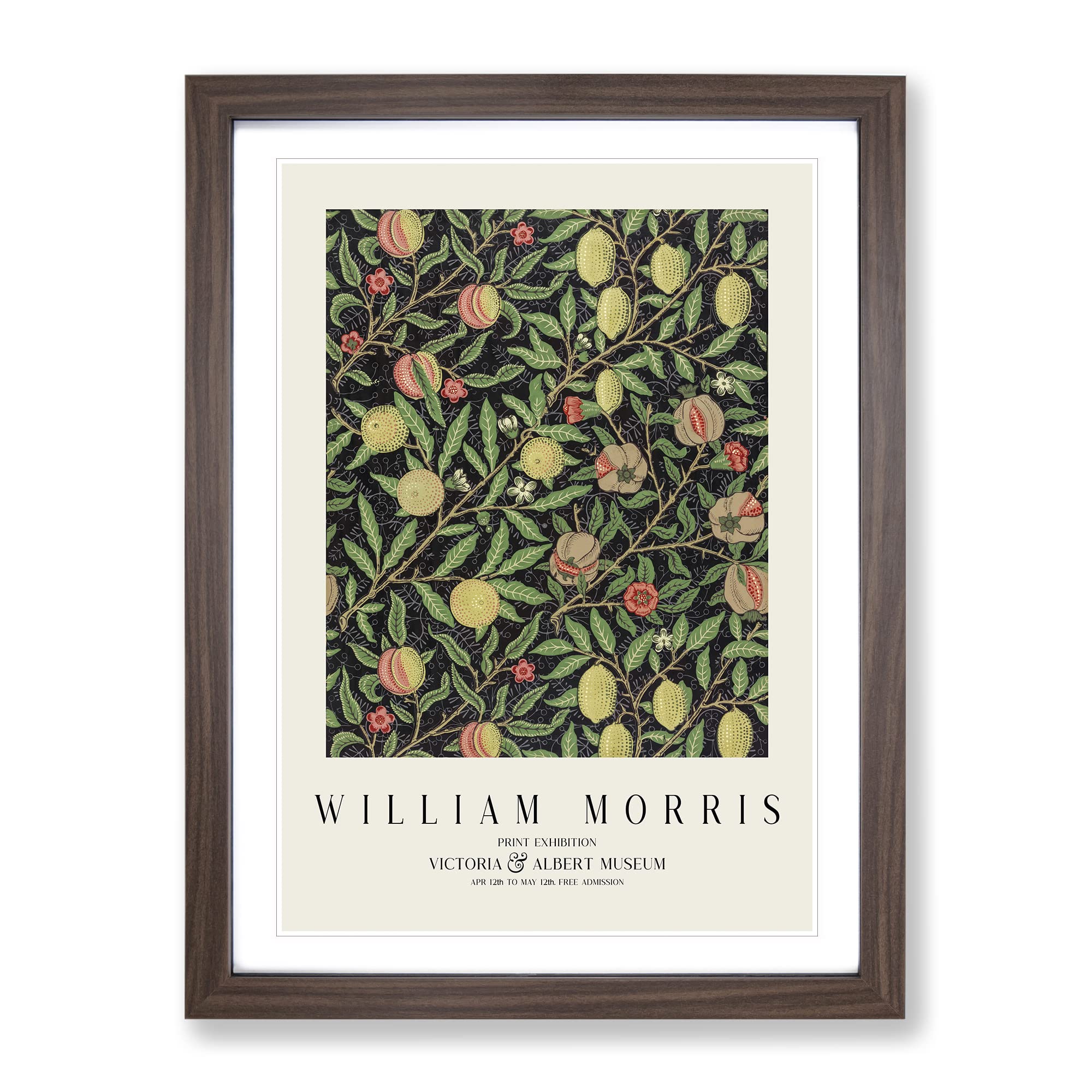 Fruit By William Morris Exhibition Museum Painting Framed Wall Art Print, Ready to Hang Picture for Living Room Bedroom Home Office Décor, Walnut A3 (34 x 46 cm)