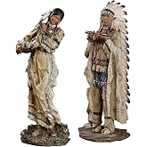 Touch of Class Majestic Tradition Figurines, Earth Tones, Set of 2 | Tribal Chief and Woman Statues, Southwestern Style, Table Decor for Shelf, For Living Room &amp; Office Desk
