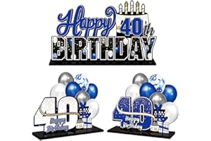 LINGTEER Happy 40th Birthday Blue Acrylic Table Topper Centerpieces Set - Cheers to Forty Years Old Birthday 40th Bday Party Gift Decorations.