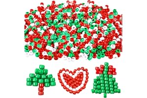 WHISTENFLA 1000 Pieces Christmas Pony Beads, Plastic Pony Craft Beads Green Red White Assorted Opaque Christmas Round Beads for Home Decor Craft DIY Jewelry Making