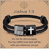 Focxoio Black Cross Bracelet for Men Women Teens 1:9 Religious Bible Verse Joshua Adjustable Braided Rope Valentine's Day Easter Birthday Christmas Christian Gifts