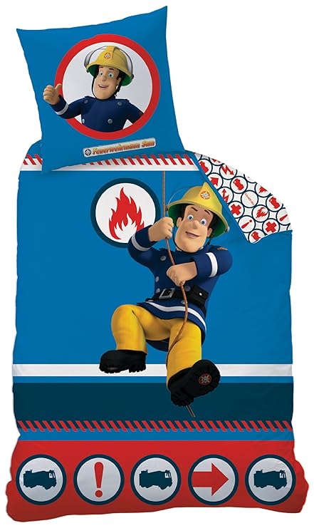 CTI 040099 Bettwäsche Feuerwehrmann Sam/Linon / 135 x 200 + 80 x 80 cm