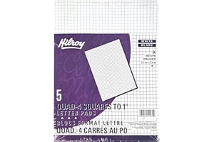 Hilroy Letter Pads, 8-3/8" x 10-7/8", Quad Ruled, 4 Squares to 1", 192 Pages/96 Sheets Per Pad, 5-Pack, White (51270)