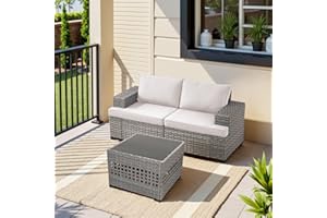 Belord 2 Piece Wicker Outdoor Loveseat with Coffee Table, 10" Wide Armrest Patio Loveseat Sofa Furniture Set for Patio Porch Deck Balcony