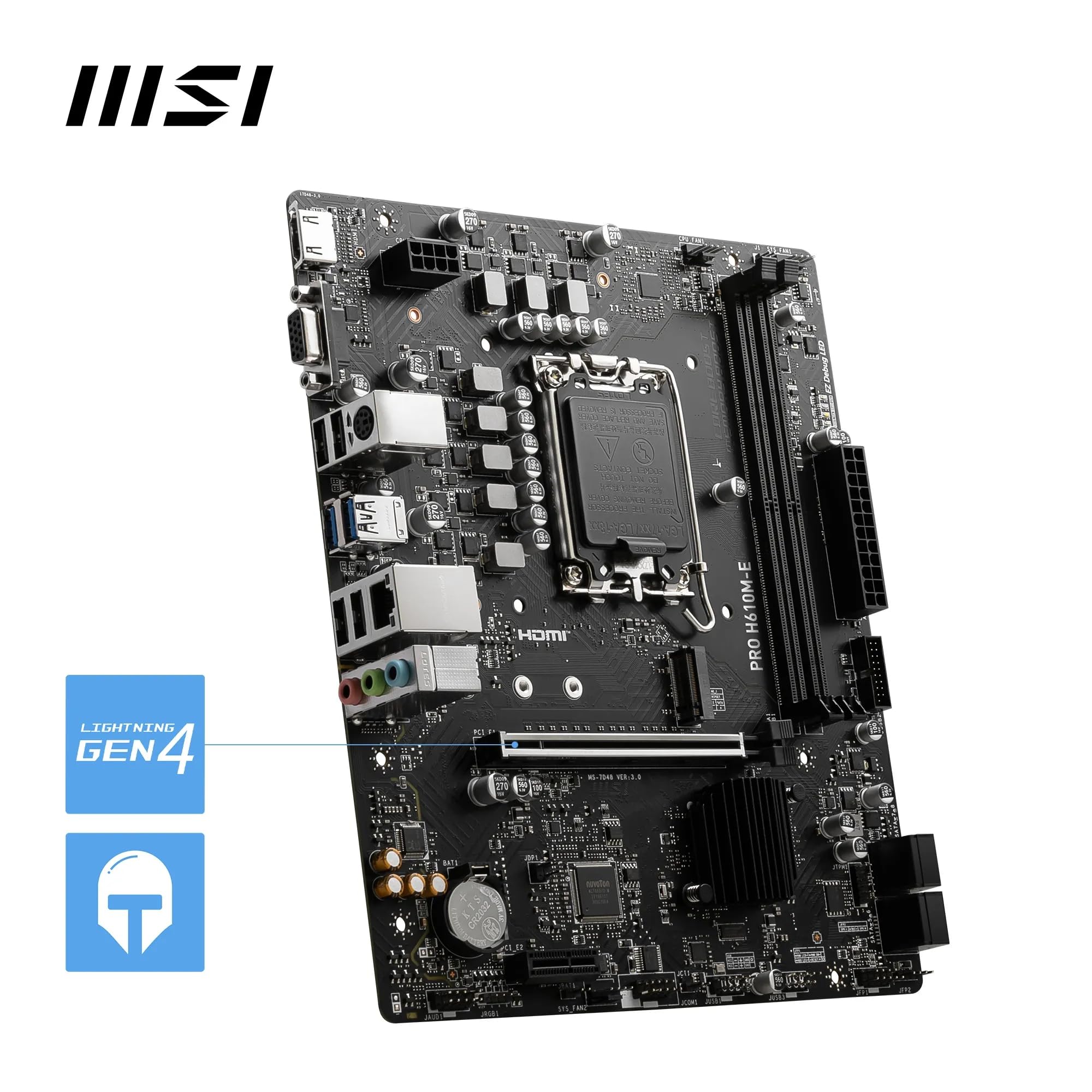 MSI PRO H610M-E Motherboard, Micro-ATX - Unterstützt Intel Core Prozessoren der 12. und 13. Generation, LGA 1700 - DDR5 Memory Boost 5600MHz/MAX, PCIe 4.0 x16 Slot, M.2 Gen3 Slot 5