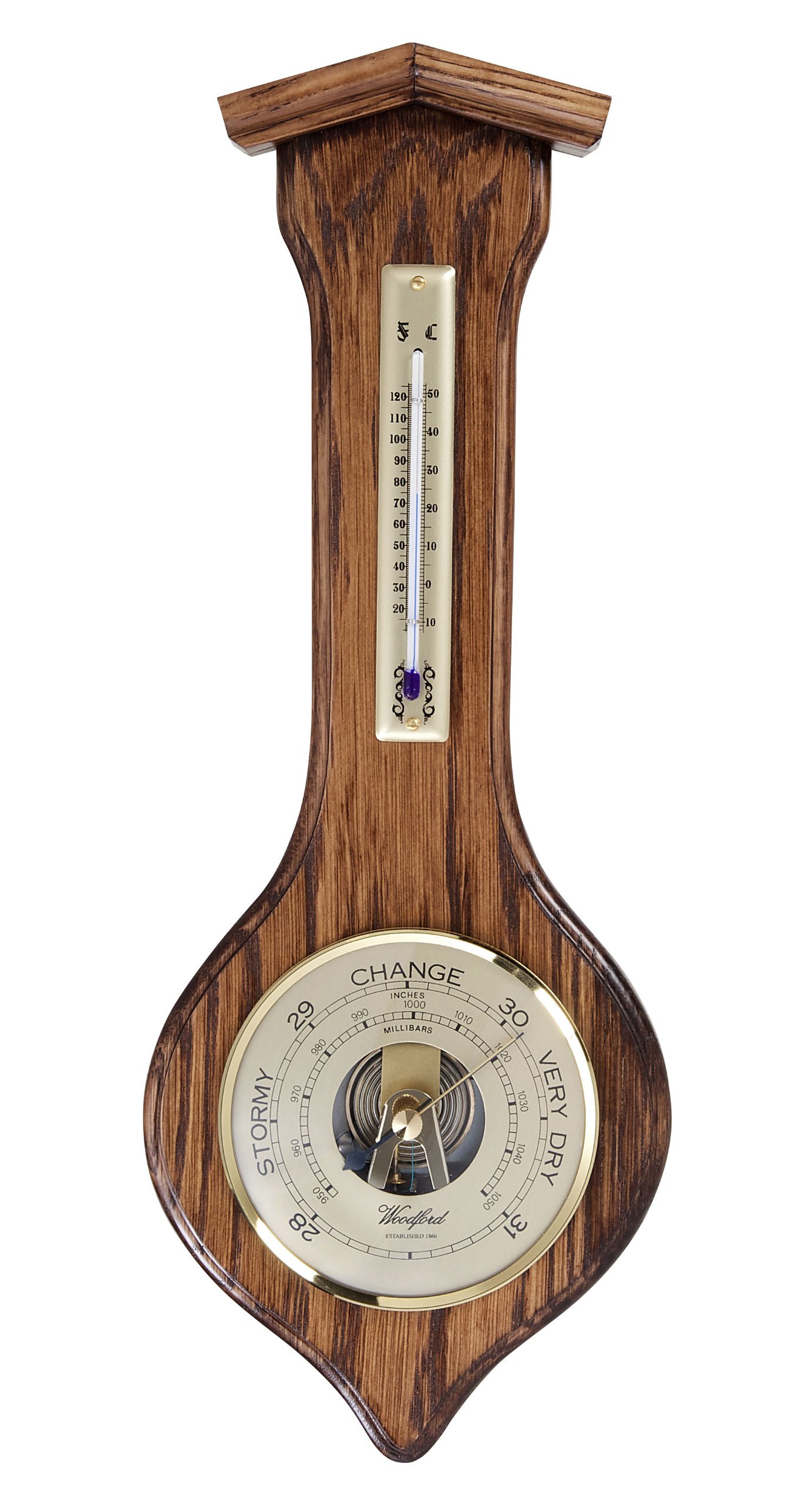 Silver2Love Traditional Wooden Wall Barometer in Solid Oak with Thermometer & Gift Booklet