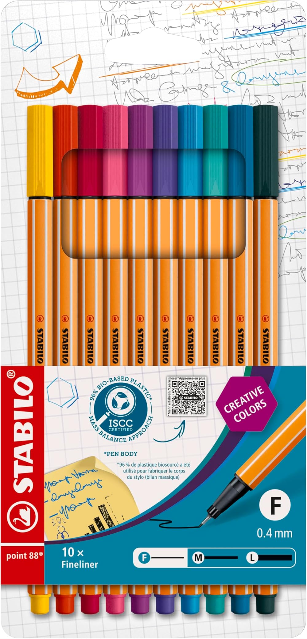 STABILO point 88 Fineliner Pack of 10 Special Colours 0.4mm Hexagonal