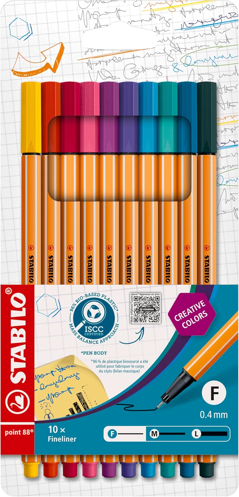 STABILO point 88 Fineliner Pack of 10 Special Colours 0.4mm Hexagonal