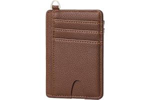 GEEAD Slim Minimalist Front Pocket RFID Blocking Card Holder Wallets for Men & Women, Litchi Grain Brown, 4.53x3.03x0.45 inch