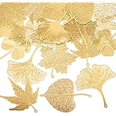 Craftdady Four Leaf Clover Pendants Hollow Ginkgo Maple Filigree Big Charms Etched Metal Leaves Charm for DIY Necklace Bracelet Earring Jewelry Making