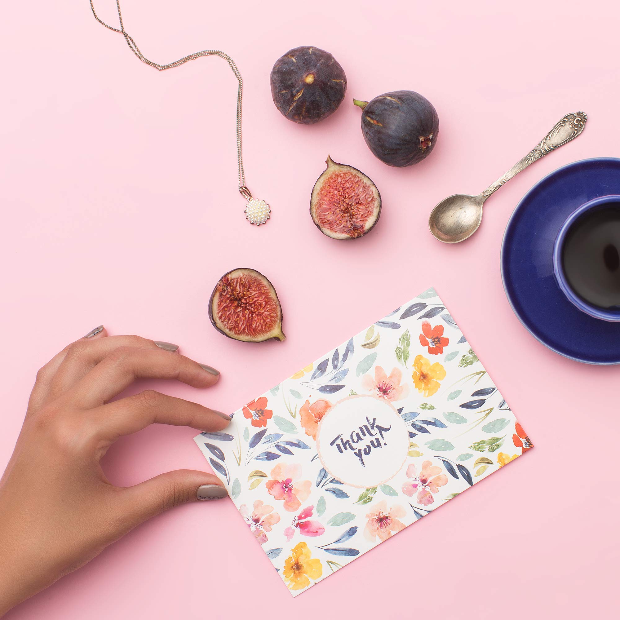 Thank You Cards Greeting Set | 50 Blank Thank You Notes With 50 Envelopes | Floral Watercolor Stationary Card | Bulk Pack For Wedding Baby & Bridal Shower Business Anniversary 4 x 6 inch