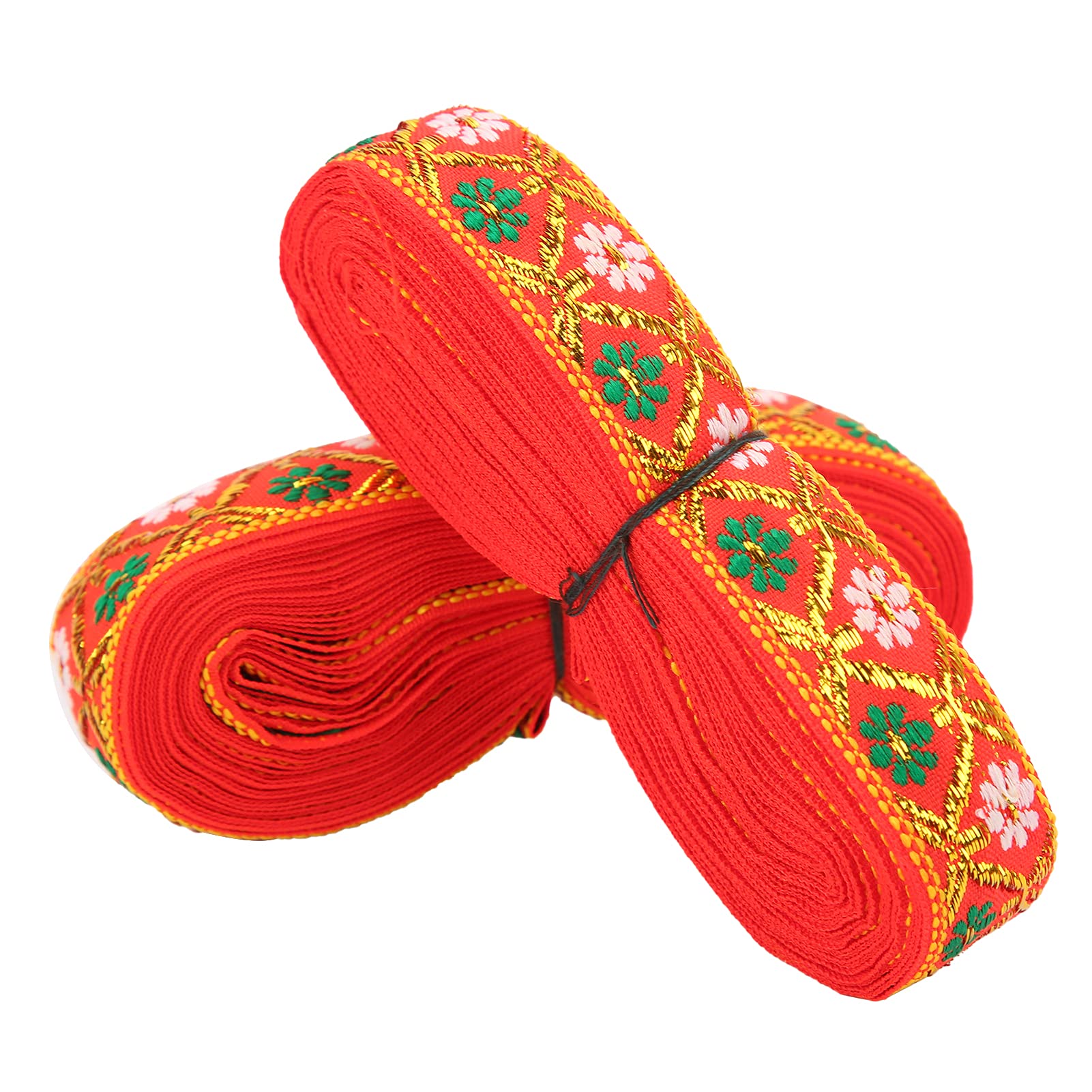 Pssopp 2PCS Vintage Red Floral Embroidered Ribbon Lace for Clothes Strap Trim Embellishment Craft Supplies