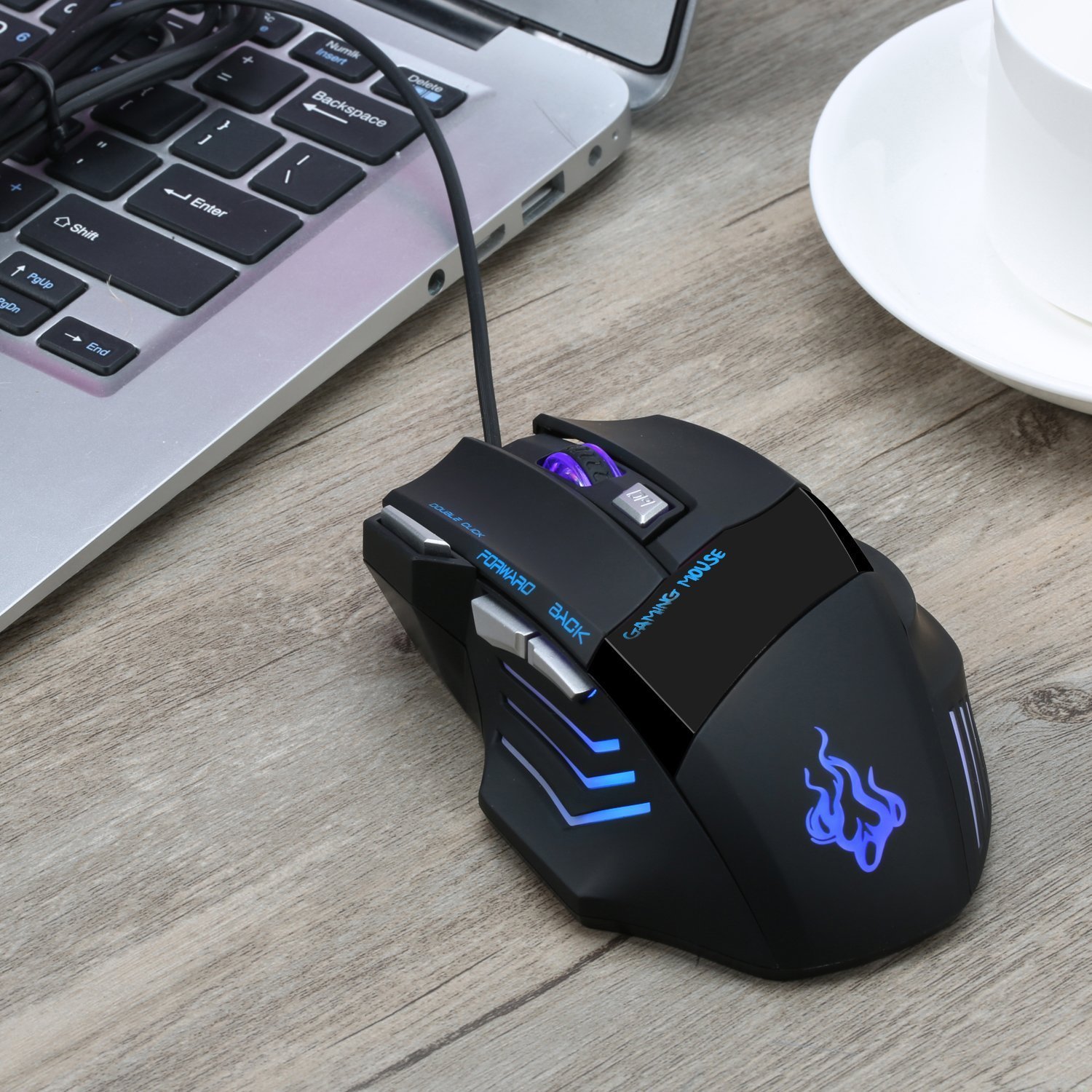 Gaming Maus,Queender USB Wired Maus mit Kabel Einstellbare DPI PC Mouse Hohe Präzision LED Mice für Pro Gamer, PC Windows Macbooks Laptops mit LED Backlight 7 Tasten(Schwarz)