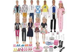 ZTWEDEN 71Pcs Doll Clothes and Accessories for 12 Inch Boy Dolls and Girl Dolls Pet Care Set Includes 25 Wear Clothes Shirt Jeans Suit Shoes Pet Doctor Playset Trolley Backpack for 12'' Boy Girl Doll