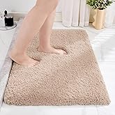 Disolla Small Bathroom Rug 17x24 Non Slip Beige Fluffy Bath Mat for Bathroom Floor Washable Plush Luxury Bath Rug for Tub Soft Shaggy Absorbent Shower Mat