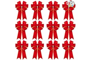 JOYIN 12 PCS Christmas Red Velvet Bows 14" x 12", Large Xmas Golden Edged Red Velvet Bow Tree Decor for Christmas Home Wreath
