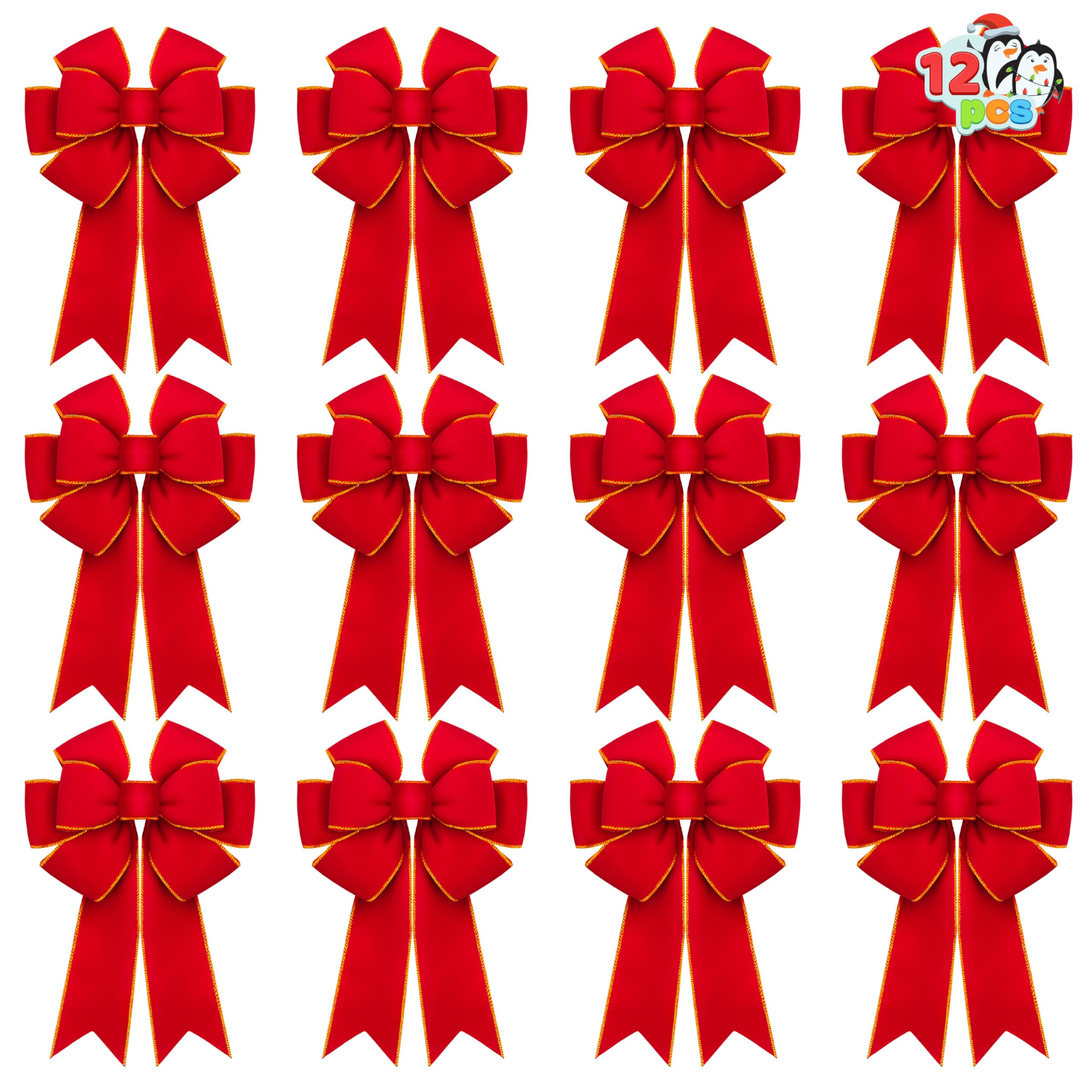 Photo 1 of JOYIN 12 PCS Christmas Red Velvet Bows 14" x 12", Large Xmas Golden Edged Red Velvet Bow Tree Decor for Christmas Home Wreath Decoration