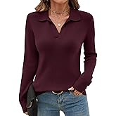 Romanstii Women's Knitted Collared Sweaters Long Sleeve V-Neck Polo Shirts Winter Pullover Tops