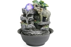 BEAMNOVA Tabletop Fountain,Relaxation Water Feature Feng Shui Indoor Fountain of Elephant Sculpture with Colorful Spinning Ball for Home Office Desktop Décor