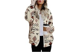 LUKYCILD Womens Western Aztec Print Zip up Hoodies Sweatshirt Sherpa Fleece Jacket Coat with Pockets Casual Warm Outwear