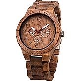 BEWELL Wood Watches for Men Analog Quartz Date Retro Handcraft Lightweight Wooden Wristwatch W154A